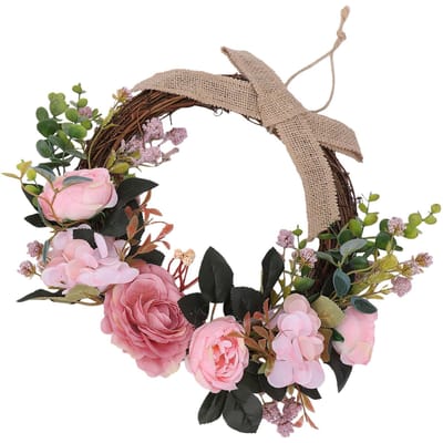 Couronne Artificielle d'Hortensia et de Pivoine avec Nœud Couronne de Fleurs de Printemps pour Porte d'Entrée Décoration de Cheminée Porte Petite type 1