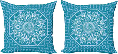 ABAKUHAUS Blauwe Mandala Decoratieve Kussenhoes 2-pack, Modern Accent Dubbelzijdige Digitale Print, 40x40 cm, Zeeblauw Grijs Wit