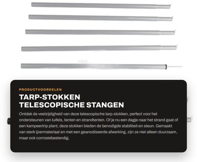 Dailygoods- Tarp-stokken Telescopisch - Verstelbare Stangen - Steunpaal voor Tent/Luifel - Sterk/IJzeren Materiaal - Draagbaar/Corrosiebestendig - Afmetingen 170x1.5cm