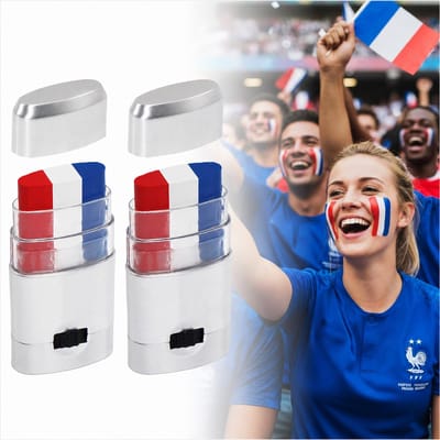 Daity 2 stuk - patriottische vlag-schminkaccessoires, voetbal-schminksticks, decoratieve WK-feestcadeaus, cosmetica voor sportfans, vlagkleuren geschikt voor nationale feestdagen en wedstrijddagen (Frankrijk).