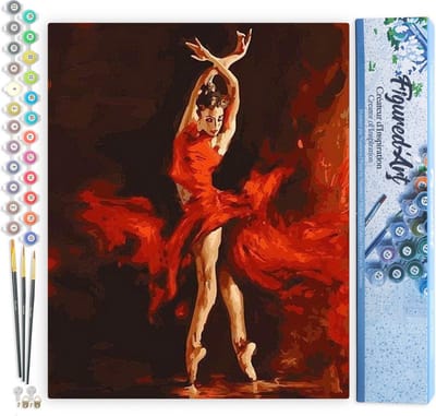Figured'Art Schilderen op Nummer Volwassenen canvas Magische Rode Danser - Handwerk acrylverf Kit DIY Compleet - 40x50cm zonder frame