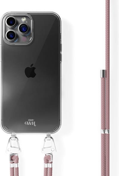 xoxo Wildhearts siliconen hoesje - Geschikt voor iPhone 13 Pro - Rosé Vibes - Telefoonhoesje - Hoesje met koord - telefoonkoord - Rosé Goud - Transparant hoesje