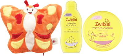 Zwitsal Cadeauset Baby & Cherry Belly Warmteknuffel Vlinder - Zwitsal Zachte Creme Pot - Zwitsal Wascreme - Cherry Belly Baby Warmteknuffel