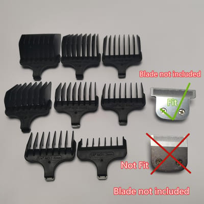 8PCS Clipper Kam #1- #8,1/8  -1 , 3-25mm Vervanging Voor Wahl T-Blade 9864L WA59302 WSS3L #1 thru #8 zwart