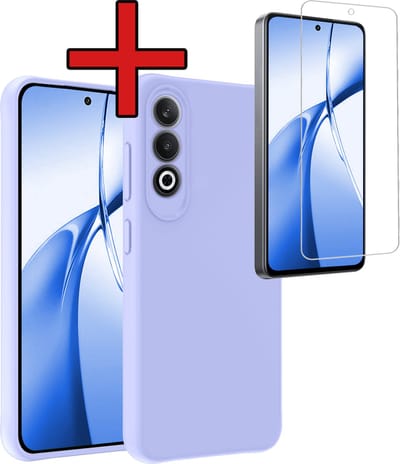 Hoesje - Met Screenprotector - Geschikt voor OnePlus Nord CE4 - Sterk & Shockproof - Telefoon Hoes - Back Cover - Siliconen Case - Telefoonhoes - Lichtblauw