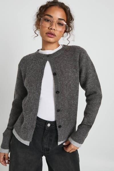 boohoo Dames Gebreide cardigan met dubbele knoopopeningen | Grijs | Maat: Small
