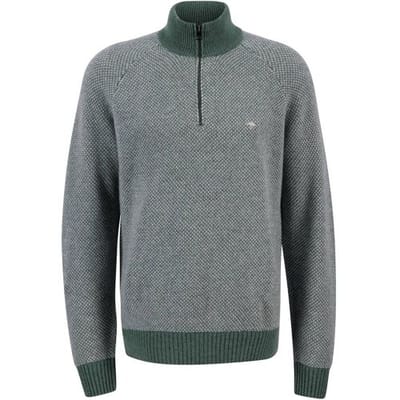 Fynch-Hatton Trui Troyer Zip 3-Tone Merino Cashmere Sage Green / male