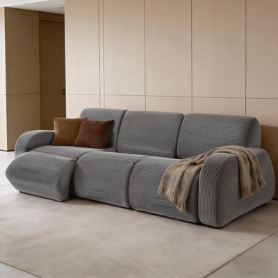 MIVRAY Hoekbank 3-Delig - Modulair Met Slaapfunctie - Voor Woonkamer En Logeerkamer - Corduroy Grijs