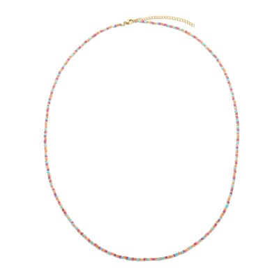 CO88 Collection 8CO-26264 Kralen Ketting - Dames - Glas - 2 mm - Staal - 3 mm - 70 + 7 cm - Multi - Goudkleurig