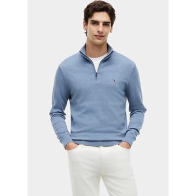 Tommy Hilfiger Essential Cotton Zip Brisk Blue Heather Taglia: S | Dolcevita Outlet | Uomo | Blu