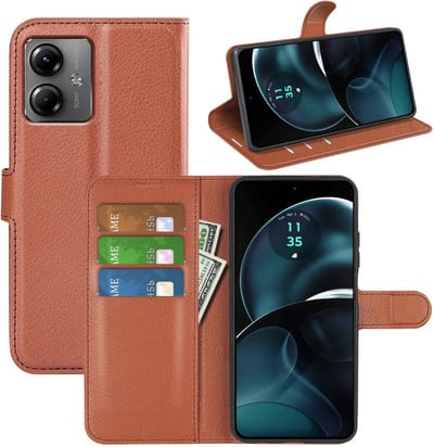 MobyDefend Hoesje - Geschikt voor Motorola Moto G14 - Kunstleren Wallet Book Case (Sluiting Voorkant) - Bruin
