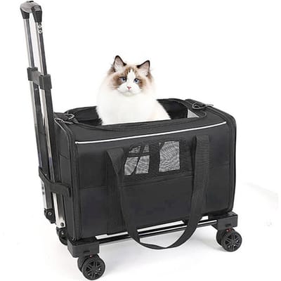 Huisdier Trolley Tas Afneembare Rollende Draagtas voor Kleine Honden Katten Draagbare Huisdier Reistas met zwart/wit