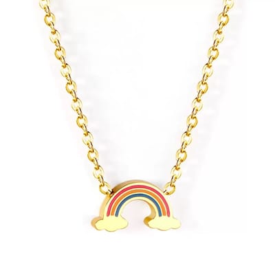 WeLoveSilver - gouden ketting - regenboog hanger - chirurgisch staal - 6 cm