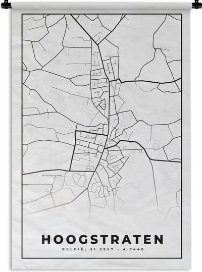 Wandkleed - Wanddoek - België – Hoogstraten – Stadskaart – Kaart – Zwart Wit – Plattegrond - 120x180 cm - Wandtapijt