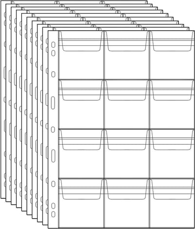 10 stuks - Muntenalbum - 12 vakjes per vel - munten verzamelmap - Standaard inlegvellen met 9 gaten voor munten - Verzamelhoesjes voor munten