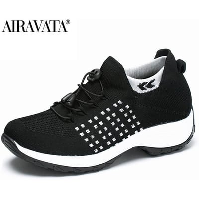 Mode Damesschoenen Running Verhoogde Fly Weven Sneakers Antislip Casual Schoenen 5 Kleur Maat 35-45 38 wit/zwart