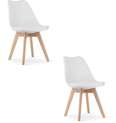 Set van 2 Stoelen MARK – Wit, Beukenhouten Poten, Kunststof Zitting met Kunstlederen Kussen, Strak Design, Ergonomisch, Geschikt voor Keuken, Eetkamer, Kantine en Werkruimte, Max. 120 kg