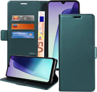 Geschikt voor Xiaomi Redmi 14C Hoesje - Book Case Hoesje - Uitneembaar Hoesje - Magnetische Sluiting - Portemonnee Turqoise