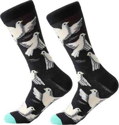 Sokken heren - zwart - grijs - leuke print duiven - duif - 40 - 46 - cadeau voor hem - geschenk man - Kerst cadeau - verjaardagscadeau - gift