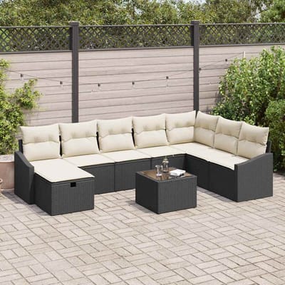 vidaXL Bankstel met kussen 8 pcs poly rattan
