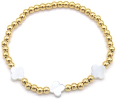 Kralenarmband - kralen - armband - elastiek - sieraad - accessoire - goudkleurig - wit - hip - trendy - tijdloos - geschenk - cadeau - feest - feestdagen - verjaardag - dames - vrouwen - unisex – heren