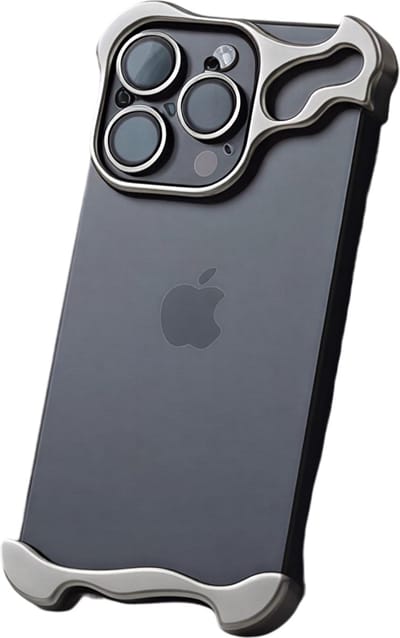 Hoogwaardige, onregelmatig gevormde aluminium hoes, geschikt voor iPhone 17 - Metalen cover - Grijs - Lensbescherming met beschermfolie - Sterke, schokbestendige rand - Stijlvolle en duurzame telefoonbescherming