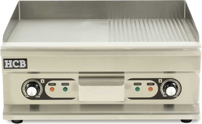 HCB® - Professionele Horeca Bakplaat - 1/2 geribbeld - 400V - RVS / INOX - Electrisch Grill apparaat - 52x60x31 cm (DxBxH) - 23 kg - 1547