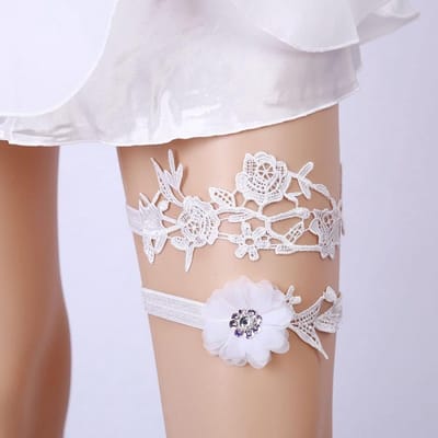 Bruid Kousenband - Bruiloft Accessoires - Bruidsfeest Decoratie - Elastische Kant - 40-60 cm - Wit