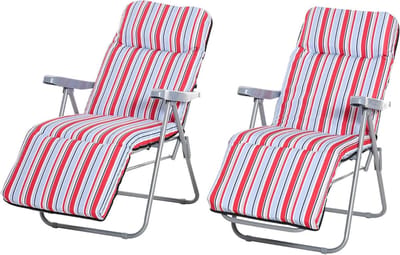 Ligstoelen Set - Tuinstoelen Loungestoelen - Ontspannen in de tuin - 5 Verstelbare standen - 60x75x102cm - Rood Gestreept