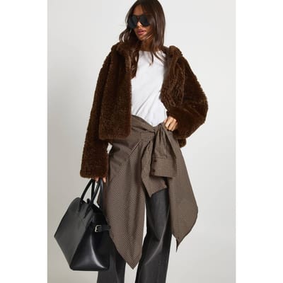 boohoo Dames Hooded Teddy Jacket | Chocolate | Maat: 14