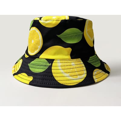 Chapeaux seaux à motif de fruits citronnés pour femmes et hommes, été, extérieur, protection solaire, réversibles, chapeaux de pêcheur, chapeau de soleil hip hop féminin (Black,56-58cm) noir