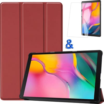 Hoesje - Geschikt voor Samsung Galaxy Tab A 10.1 (2019) - Met Screenprotector - Hardcover Book Case - Trifold Bookcase Hoes - Hard Cover - Tablethoes - Donkerrood
