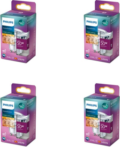 Philips Voordeelverpakking - GU10 - SceneSwitch - LED Spotlamp - 50W - Warmwit Licht - Set van 4 Stuks
