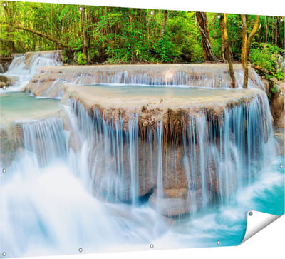 Gards Tuinposter Waterval in het Bos in Thailand - 160x120 cm - Tuindoek - Tuindecoratie - Wanddecoratie buiten - Tuinschilderij