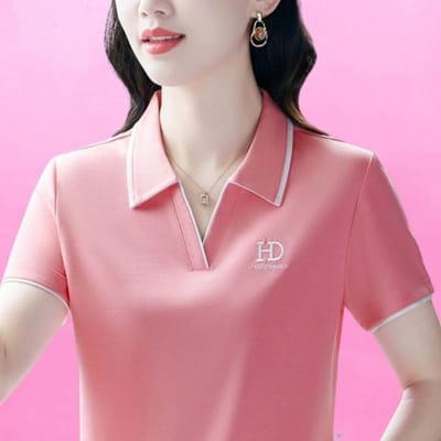 POLO Shirt Zomer Korte Mouw T-shirt voor Dames Nieuw Veelzijdig Grote Maat Modieus Leeftijd-verminderend Casual Dames Top 4XL roze