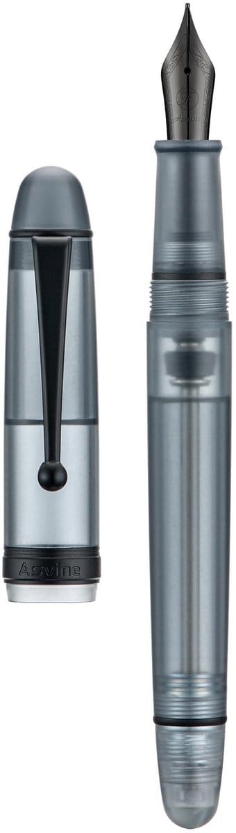 Dailygoods - Asvine V126 Vulpen met vacuümvulling, medium penpunt, mat zwart acryl, grote capaciteit, met geschenkdoos