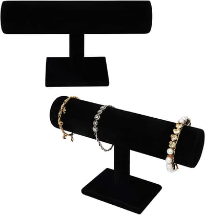 Allecto - Zwart Velours T-Bar Armbanden Sieraden Display Standaard - 2-Pack - Organiser Houder Rek - Zacht Fluweel - Geschikt voor Dames en Meisjes