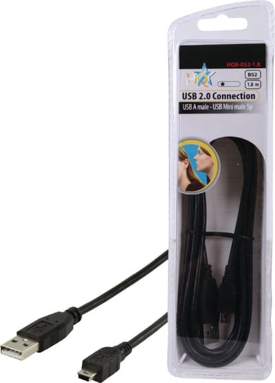 HQ USB 2.0 1.8m USB A Mini-USB B Mannelijk Mannelijk Zwart USB-kabel