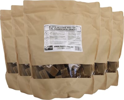 Famiflora XXL Aanmaakblokjes Bruin - 5x 1kg (170 stuks) - Extra Krachtig - Voor Vochtig Hout & Grote Kachels - Duurzaam - Extra groot voor langdurige vlam zodat je minder vaak hoeft bij te vullen