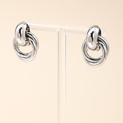 Modieuze Retro Dubbellaags Omwikkelde Oorbellen Met Gestructureerd Ontwerp, Veelzijdige Oorbellen Voor Dagelijkse Draagsters. zilver