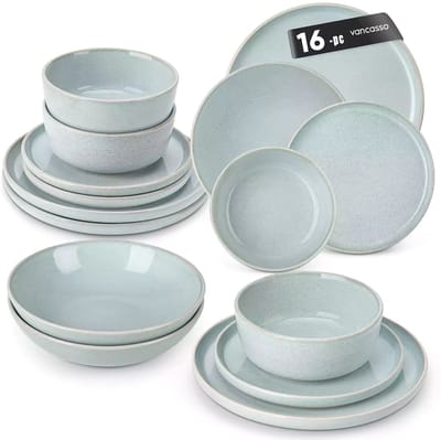Serviesset - 4 Persoons Servies - Keramiek - Diner- en Dessertbord - Ontbijt- en Soepkom - 16-delige Set - Mintgroen