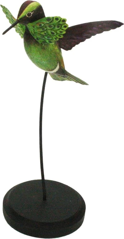 Pauwkoketkolibrie groen/paars 14x10x28cm