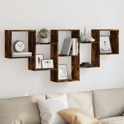 vidaXL - Wandschap - 159x18x66 - cm - bewerkt - hout - gerookt - eikenkleurig
