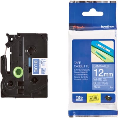 Labeltape Brother P-touch TZe-535 standaard 12mm wit op blauw