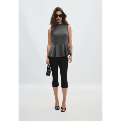 Stradivarius Mouwloze peplumtop met hoge kraag  Parelgrijs XS