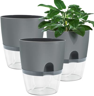 carmdering - Zelfwaterende Bloempot - Automatische Plantenbak - Binnen En Buiten Pot - Transparant Waterpeil - Katoenen Docht Systeem - Duurzaam PP Kunststof - Vorstbestendig Design - Ideaal Voor Drukke levensstijl - 3 Stuks
