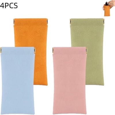 4 stuks - Brillenetui van PU-leer - zacht brillenetui - voor dames en heren - roze+groen+blauw+oranje - 17×8.5cm