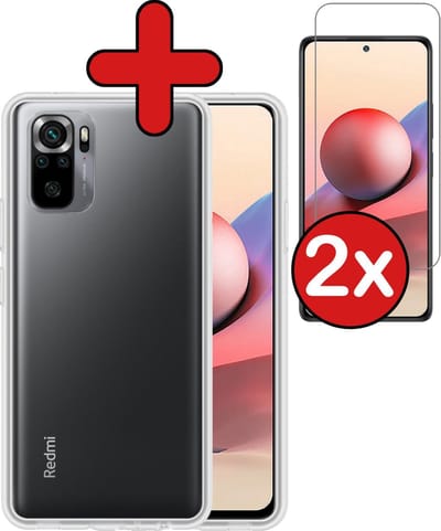 Hoesje - Met 2x Screenprotector - Geschikt voor Xiaomi Redmi Note 10S - Sterk & Shockproof - Telefoon Hoes - Back Cover - Siliconen Case - Telefoonhoes - Transparant