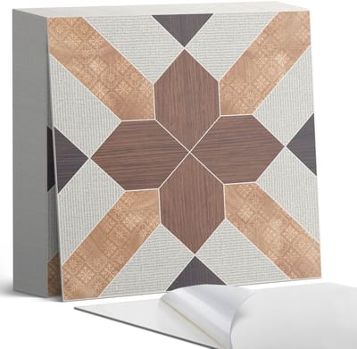 Coloray Plaktegels - Geometrisch patroon met motief Zelfklevende Tegels - 20 cm x 20 cm - Bruin Plaktegels - 20 stuks - Vierkant PVC Tegels - Plaktegels Badkamer - Plaktegels Vloer - Vinyl Tegels Zelfklevend - Wandtegel Zelfklevend