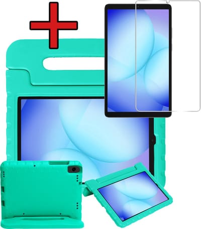 Hoesje - Geschikt voor Samsung Galaxy Tab A11 - Met Screenprotector - Kinderhoes - Shockproof Bumper - Kidsproof Case - Tablethoes - Kinder Hoes Cover - Turquoise